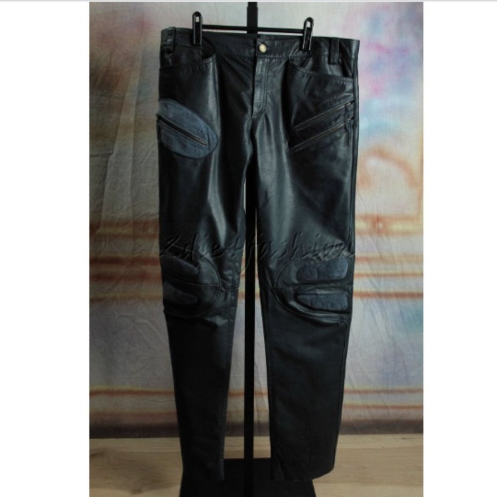 NWT ROBERTO CAVALLI Navy Blue Suede Leather Biker Pants M